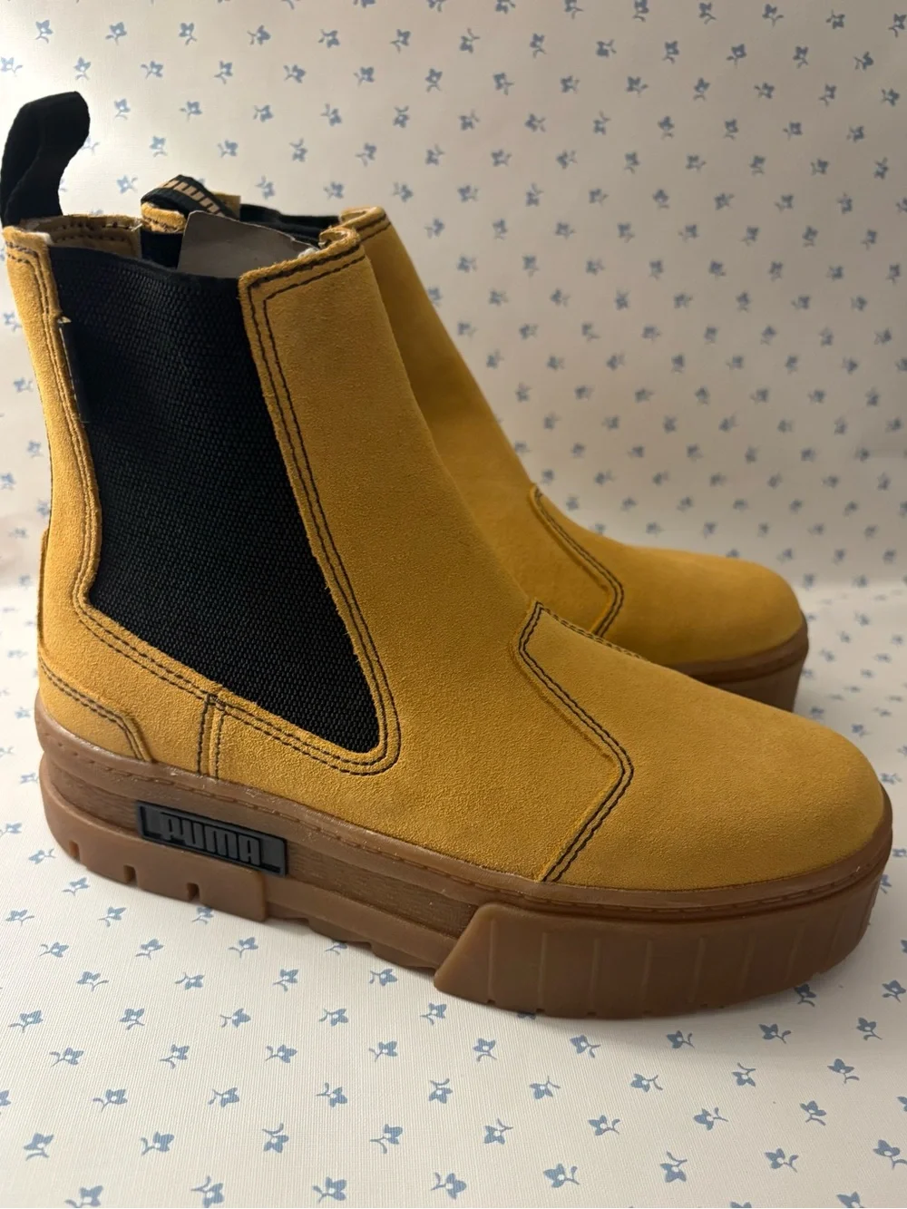 Puma Men’s Chukka Chelsea Boots in Mustard Yellow Suede